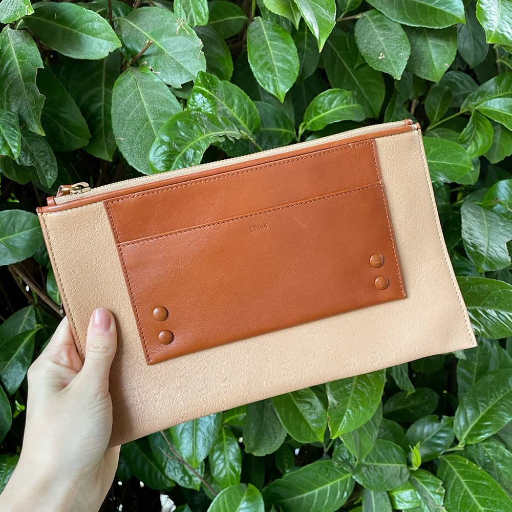 Chloe Tan Clutch with zipper
